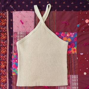 T.La Cream Ribbed Halter Camisole with Cross Straps